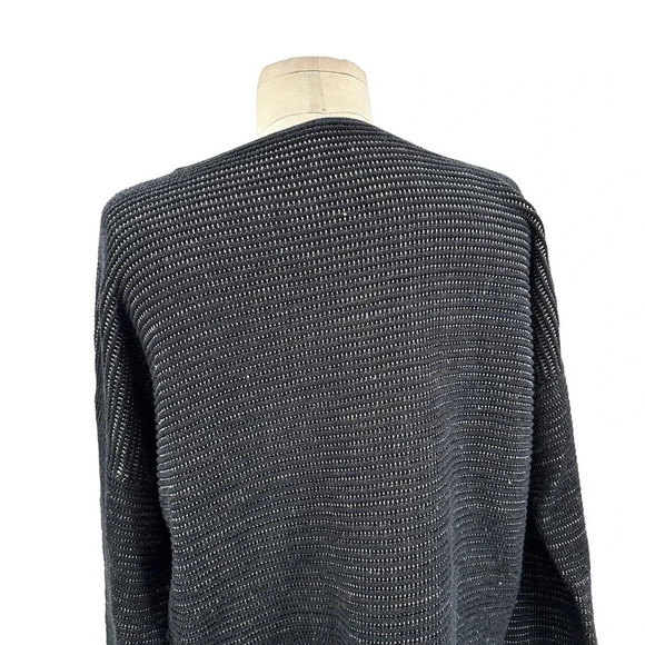 Eileen Fisher Silk Linen Organic Cotton Sweater Black Stitched Medium‎ Petite - Picture 7 of 9